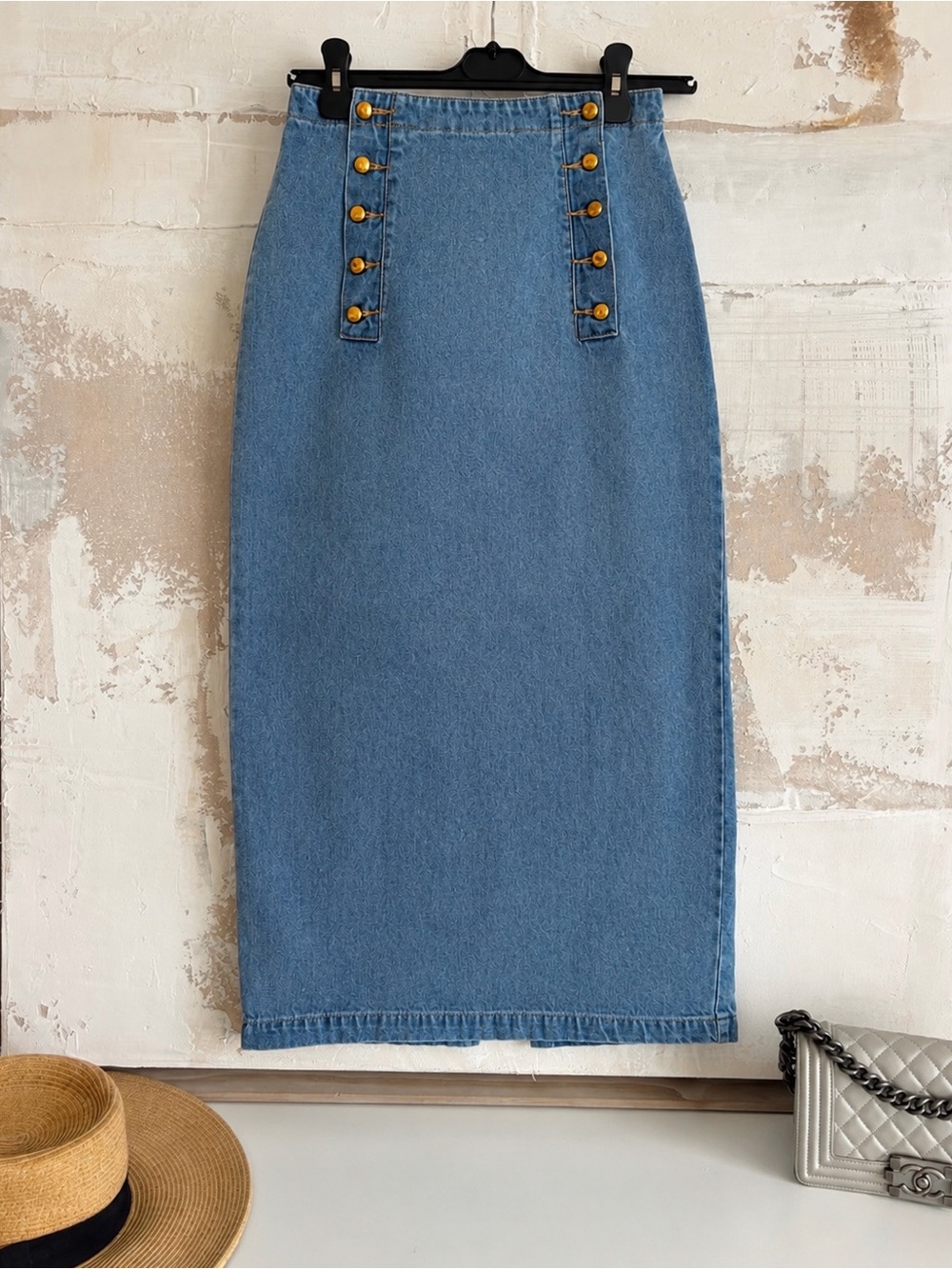 Vintage Denim Midi Skirt Baccini Blue 90s High Waist 90s Y2K Fall Autumn Luxury